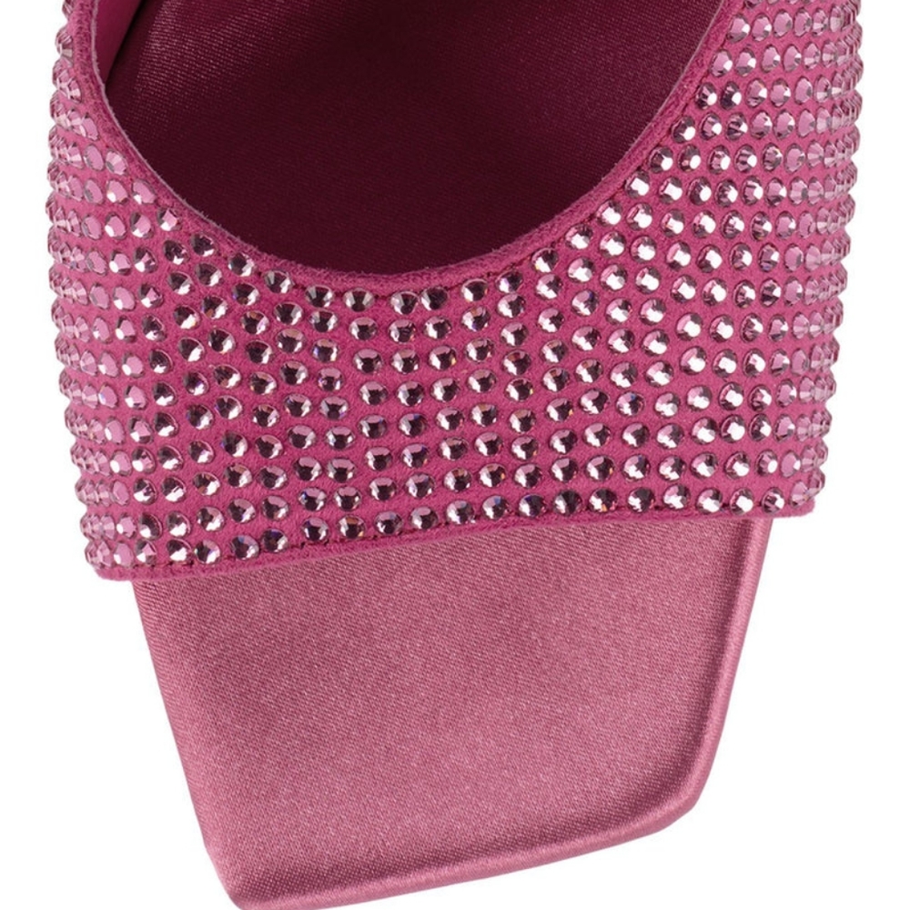 Jeffrey Campbell Hollywood Pink Satin Rhinestone Mules. - Picture 3 of 4